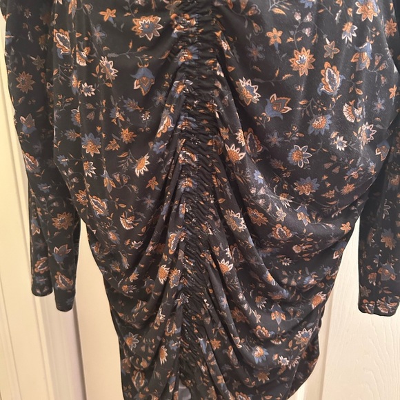 Evereve Lorelei Ruched Knit Black Floral Dress Keyhole Back Stretch, Size XL - Picture 3 of 9